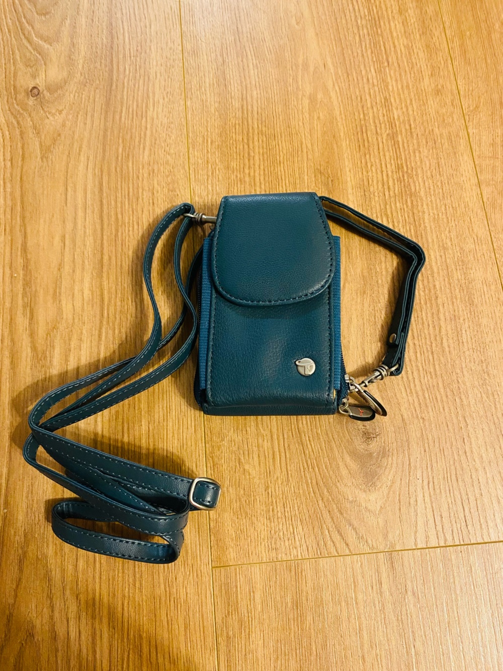 Vintage Travelon Teal Leather Crossbody Wallet Belt Bag Organizer 💚💙